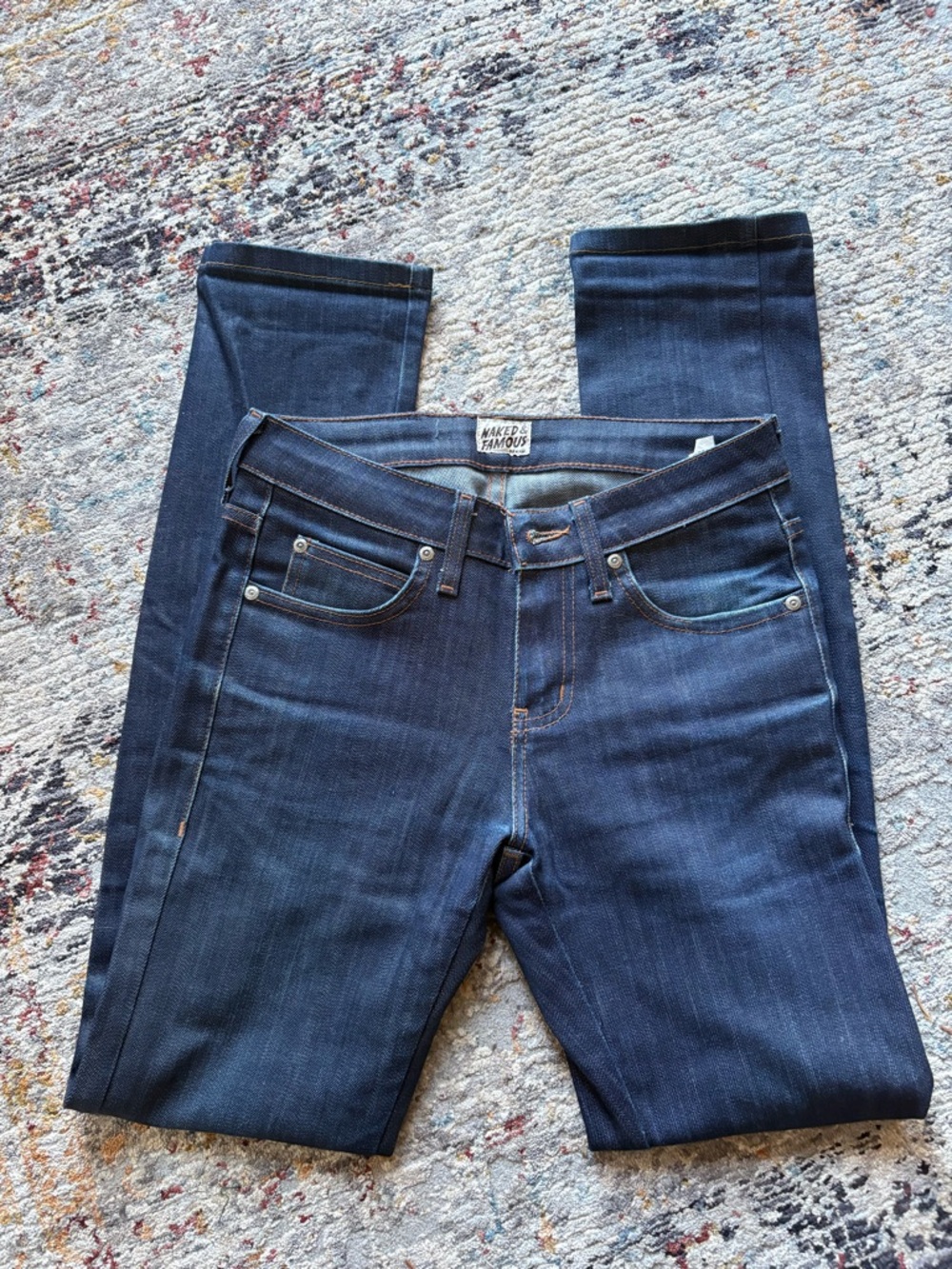 Naked & Famous Denim Dark Blue Slim Straight Jeans - Picture 3 of 4